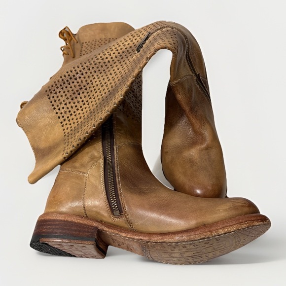 Bed Stu Shoes - Bed Stu Cambridge Leather Knee High Boots Women's 7.5 Tan Driftwood Laser Cut
